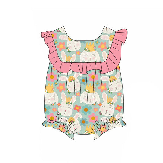 X11.15Preorder (moq 5)Baby Girls Rabbits Flowers Easter Ruffle Rompers
