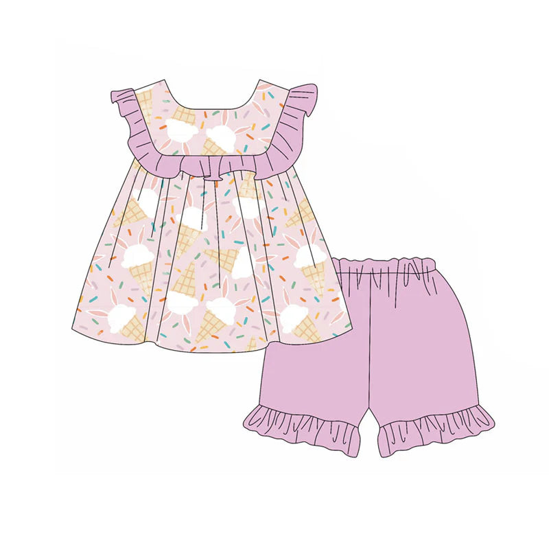 X11.15Preorder(moq 5) Baby Girls Rabbits Sprinkles Tunic Ruffle Shorts Easter Clothes Sets
