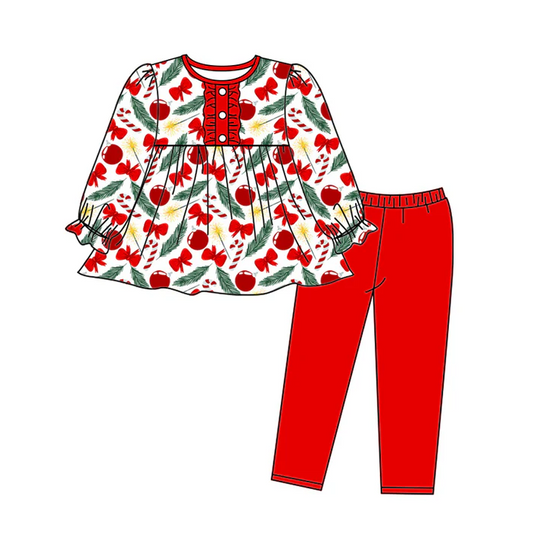 5.20 Red bow button long sleeve suit