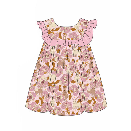 X11.14Preorder(moq 5) Baby Girls Rabbits Flowers Easter Knee Length Dresses