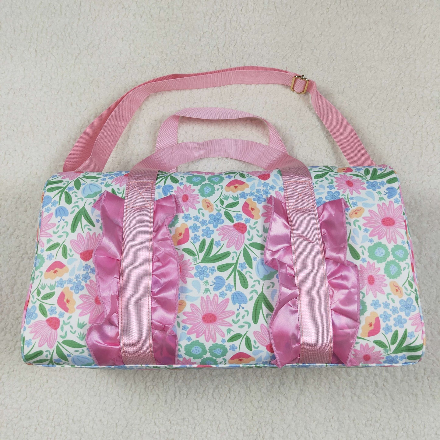 4.19BA0290 Gym bag with pink lace and flowers and leaves