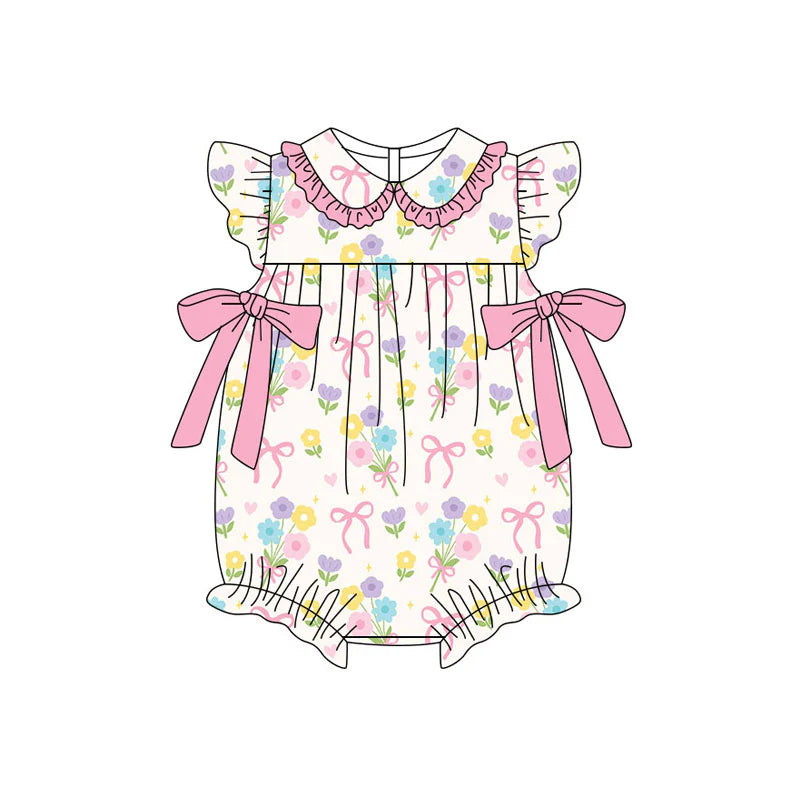 X11.14Preorder (moq 5)Baby Girls Colorful Flower Bows Ruffle Collar Rompers
