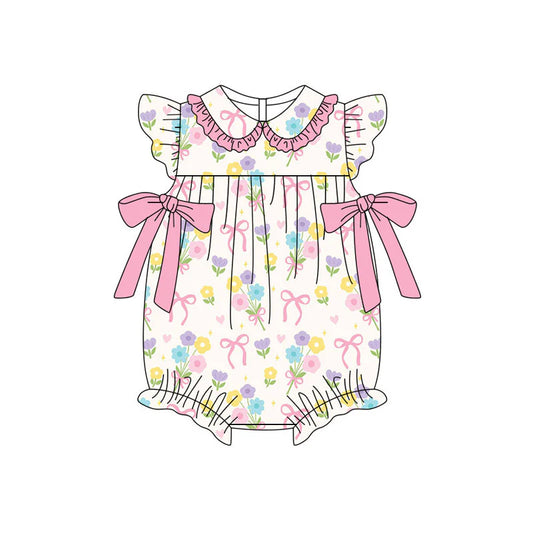 X11.14Preorder (moq 5)Baby Girls Colorful Flower Bows Ruffle Collar Rompers