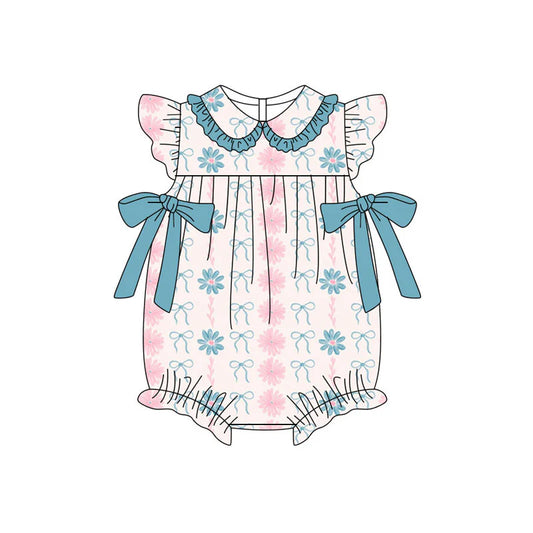 X11.14Preorder (moq 5)Baby Girls Daisy Flower Stripe Bows Ruffle Collar Rompers