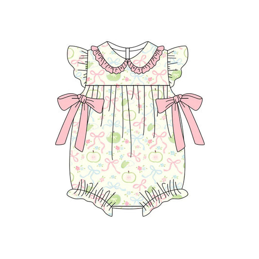X11.14Preorder (moq 5)Baby Girls Apples Flower Bows Ruffle Collar Rompers