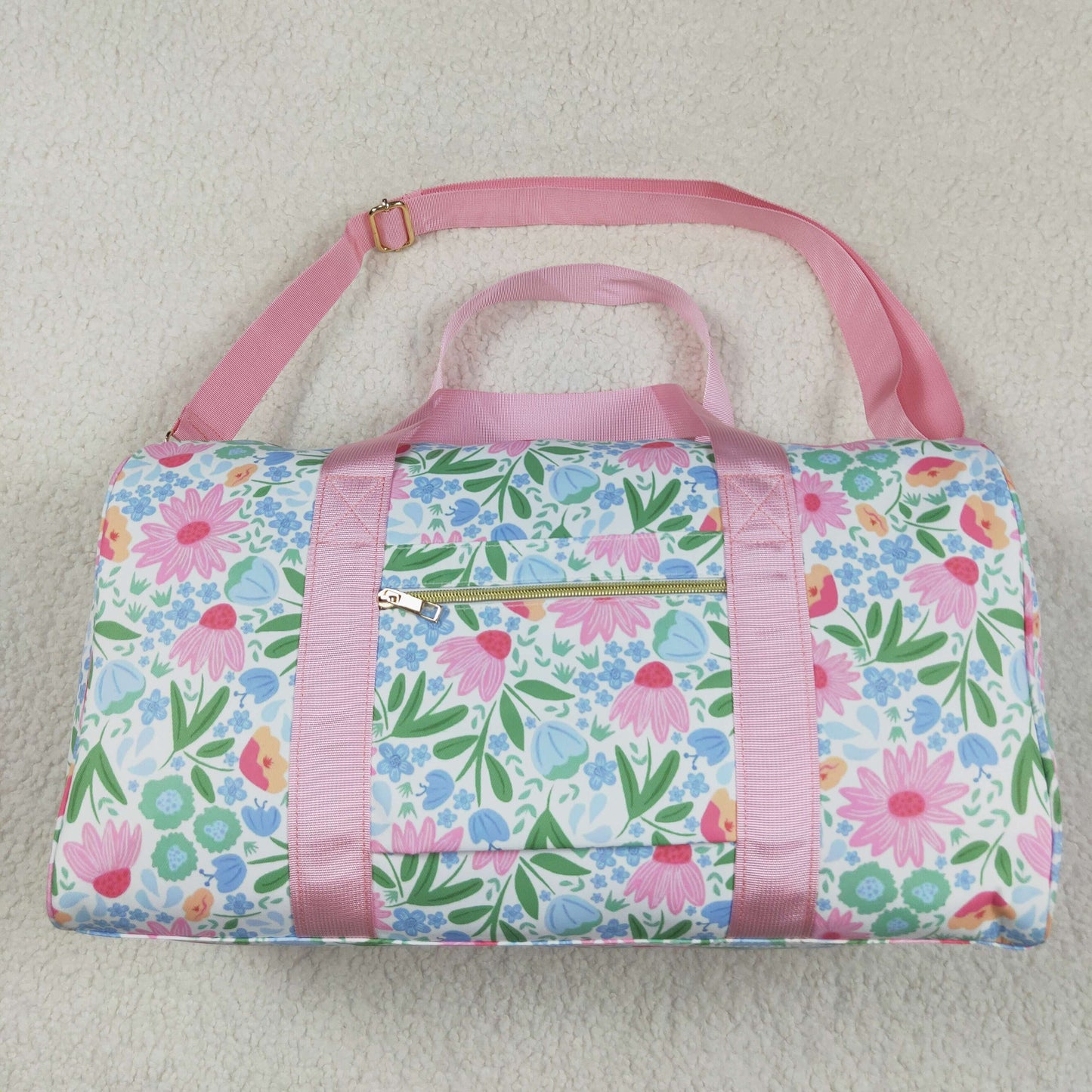 4.19BA0290 Gym bag with pink lace and flowers and leaves