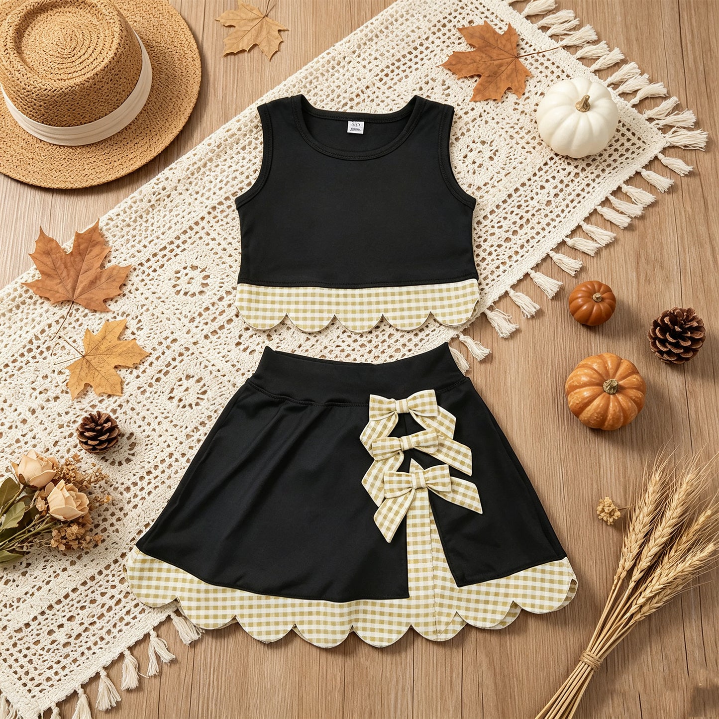 NEW RTS NO MOQ yoga fabric GSD4175 Yoga Baby Girls Summer Sleeveless Vest Scallop Skirt Yoga Active Set