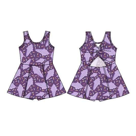X11.13Preorder(moq 5) Baby Girls Purple Ice Cream Sprinkles Shorts Knee Length Dresses