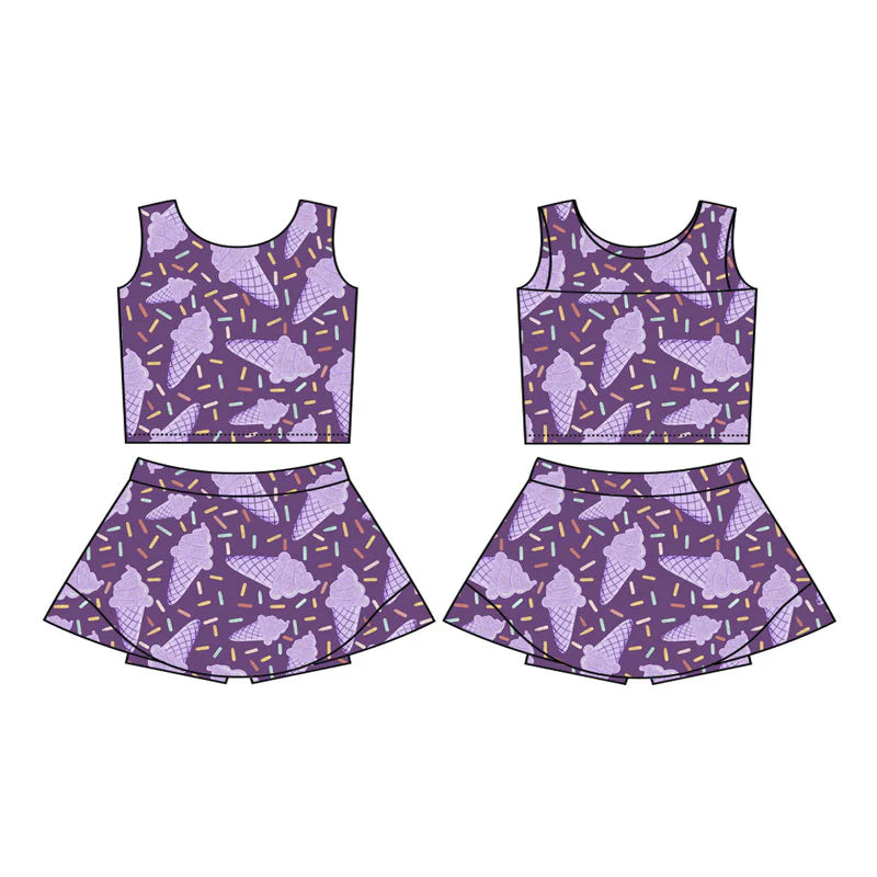 X11.13Preorder(moq 5) Baby Girls Purple Ice Cream Sprinkles Vest Skirt Shorts Clothes Sets