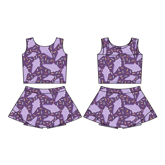 X11.13Preorder(moq 5) Baby Girls Purple Ice Cream Sprinkles Vest Skirt Shorts Clothes Sets