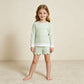 RTS NO MOQ yoga fabric GLS0154 Baby Girls Light Green Stripe Long Sleeve Top Pockets Scallop Short Yoga Active Clothes Set
