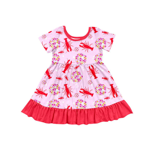 X11.18Preorder(moq 5) Baby Girls Crayfishes Balls Ruffle Knee Length Dresses