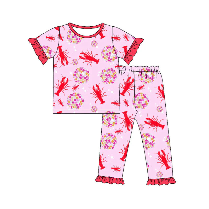 X11.17Preorder(moq 5) Baby Girls Crayfishes Bows Top Ruffle Pants Clothes Sets