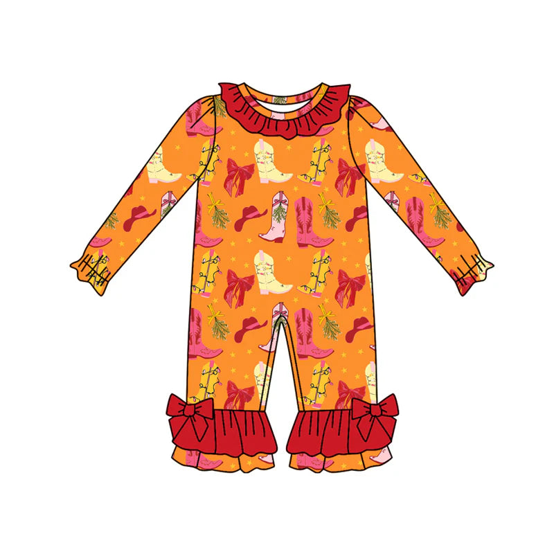 8.6Preorder(moq 5)Baby Infant Girls Long Sleeves Bows Boots Ruffle Pants Rompers