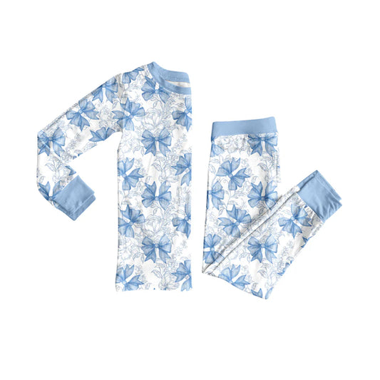 7.9Preorder (moq 5)Baby Girls Long Sleeves Flower Bows Plaid Top Pant Pajamas Clothes Set