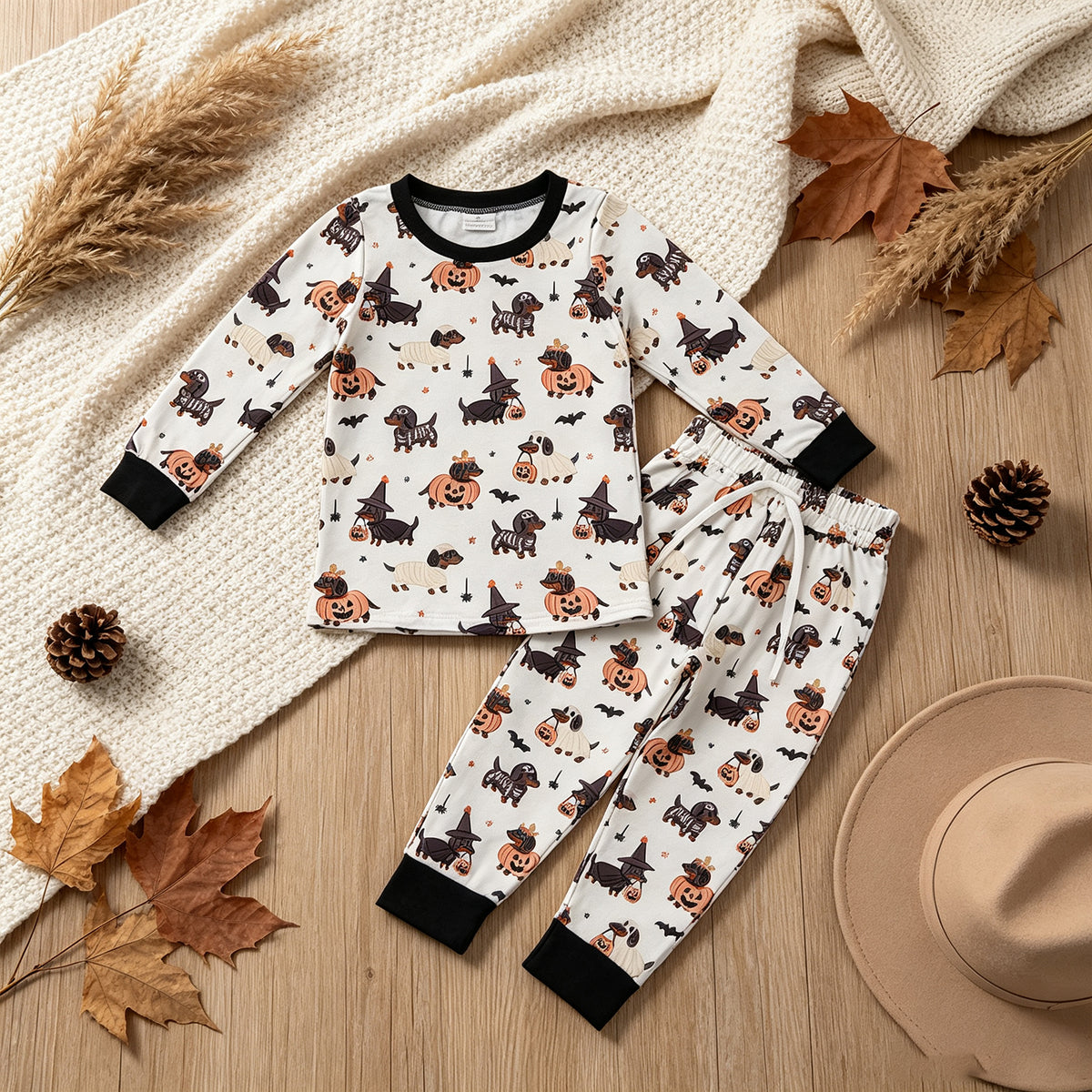 NEW RTS NO MOQ milk silk BLP1548 Baby Boys Ghost Pumpkin Dogs Top Pockets Joggers Halloween Clothes Set