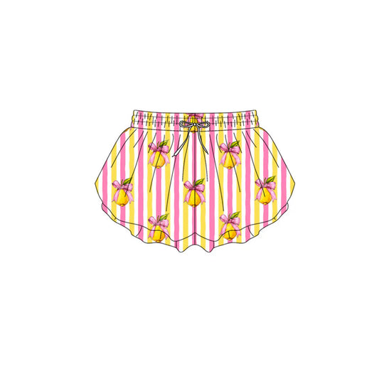 X11.17Preorder(moq 5) Baby Girls Pink Yellow Stripe Bows Lemons Ruffle Shorts Bottom