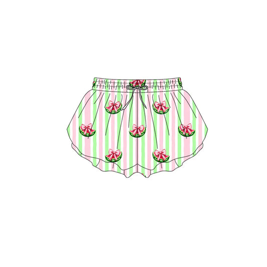 X11.17Preorder(moq 5) Baby Girls Pink Green Bows Watermelons Ruffle Shorts Bottom