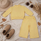 NEW RTS NO MOQ milk silk GLP3473 Baby Girls Yellow Long Sleeve Shirt Top Pockets Flare Pant Clothes Set