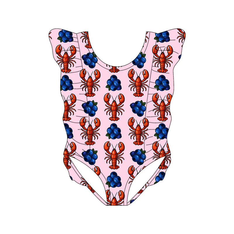 X11.18Preorder(moq 5) Baby Girls Crayfishes Blueberry Ruffle Swimsuits