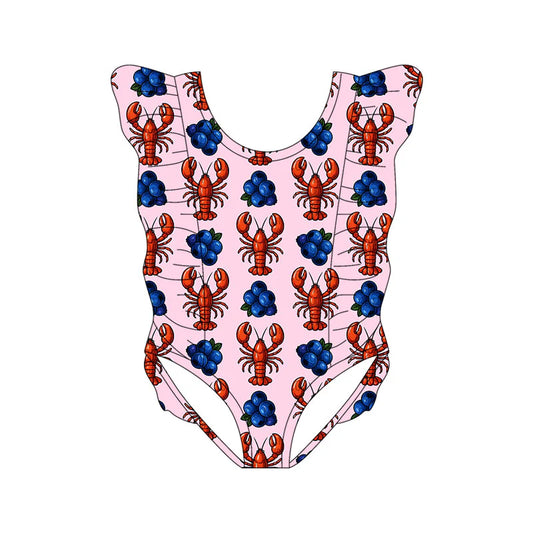 X11.18Preorder(moq 5) Baby Girls Crayfishes Blueberry Ruffle Swimsuits