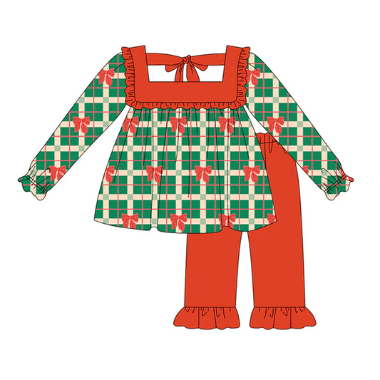 5.20 Bowknot Plaid Red Long Sleeve Suit