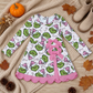 NEW RTS NO MOQ yoga fabric GLD1651 Baby Girls Green Frogs Candy Cane Christmas Yoga Active Short Bows Scallop Dress