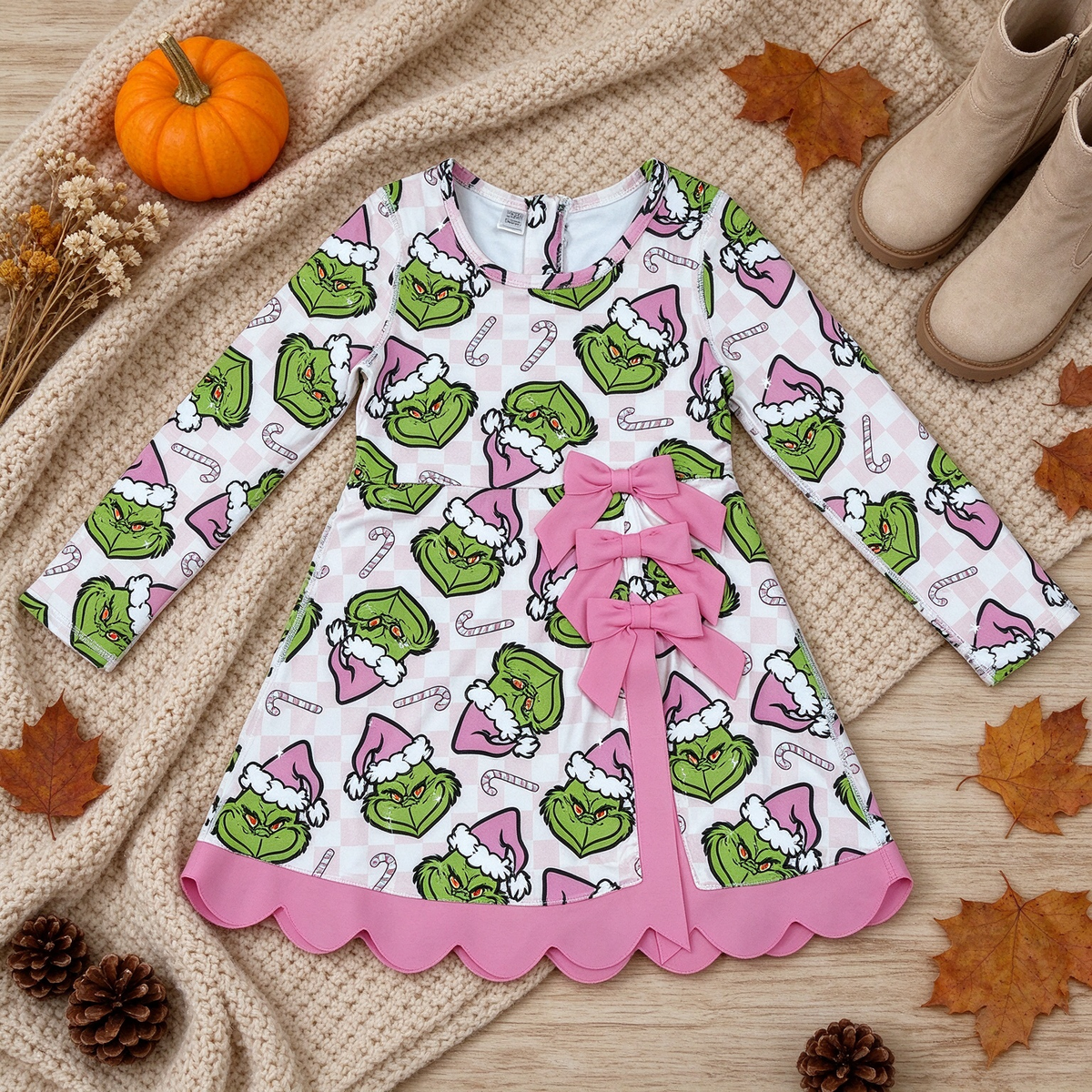 NEW RTS NO MOQ yoga fabric GLD1651 Baby Girls Green Frogs Candy Cane Christmas Yoga Active Short Bows Scallop Dress