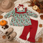 NEW RTS NO MOQ milk silk GLP2355 Baby Girls Trees Holly Boots Cactus Tunic Ruffle Pant Christmas Clothes Set