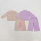 RTS NO MOQ Sibling cotton Baby Girls High Neck Solid Ruffle Mock Neck Long Sleeve Top And Wide Leg Pant Outfit Set（副本）