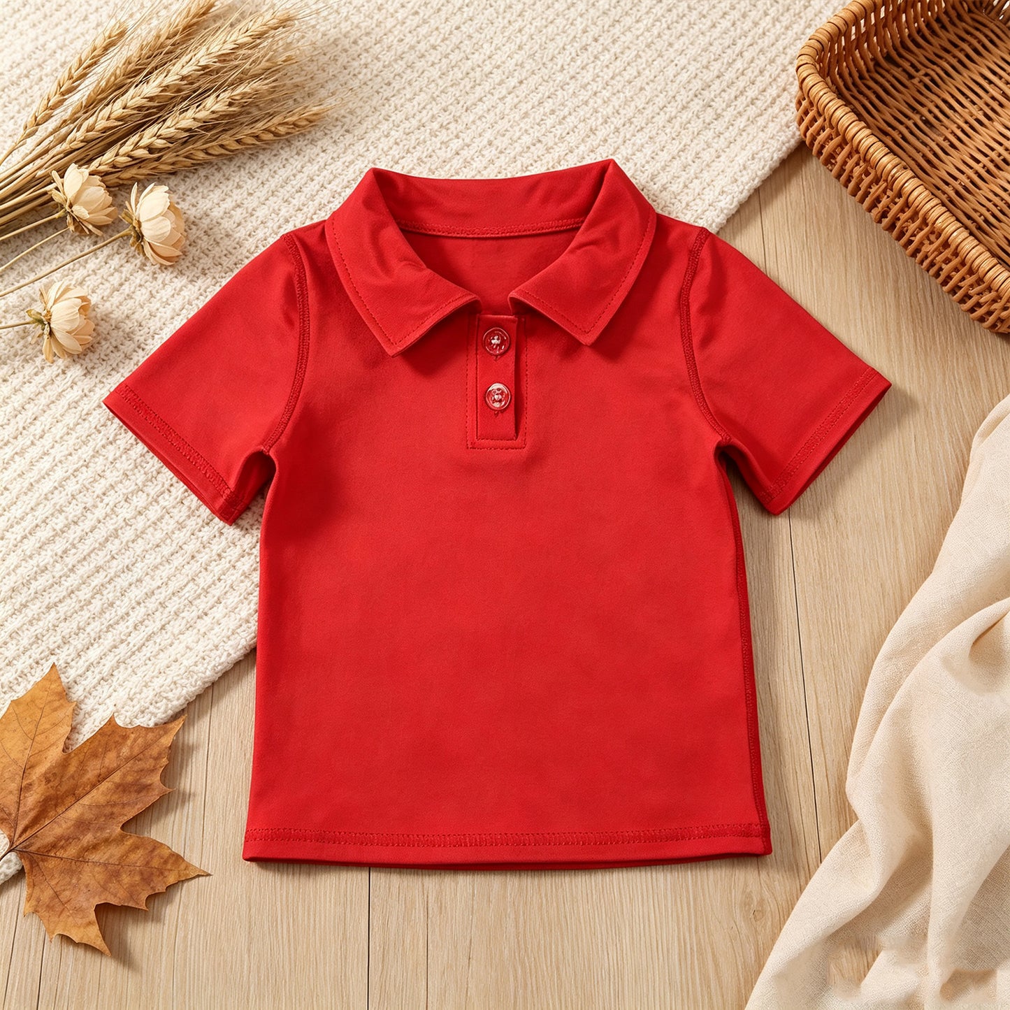 NEW RTS NO MOQ yoga fabric cotton GT1728 Yoga Baby Girls Red Short Sleeve Button Polo Yoga T Shirt Top