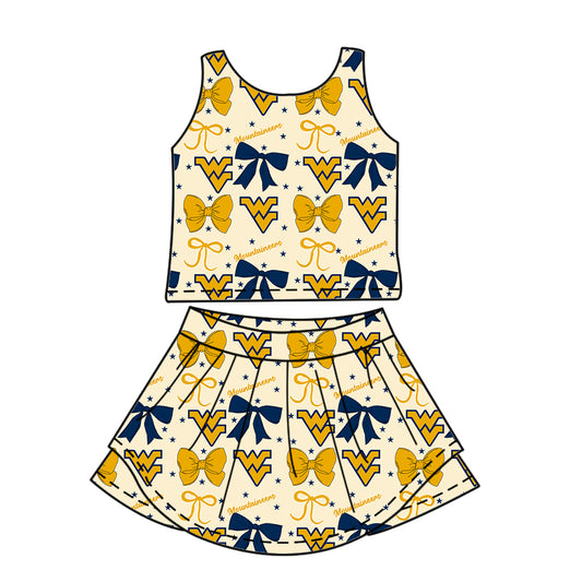 6.24 Girls Navy Blue Bow Team Culotte Set