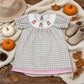 NEW RTS NO MOQ milk silk GSD4258 Smocked Pumpkins Trucks Baby Girls Khaki Checked Fall Knee Length Dresses