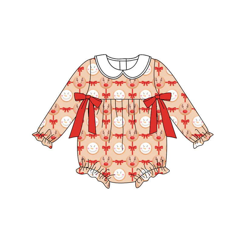 X8.15Baby Infant Christmas Reindeer Bows Long Sleeve Rompers