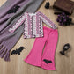 NEW RTS NO MOQ milk silk GLP3537 Baby Girls Bat Ghosts Stripe Top Flare Pant Halloweens Clothes Sets
