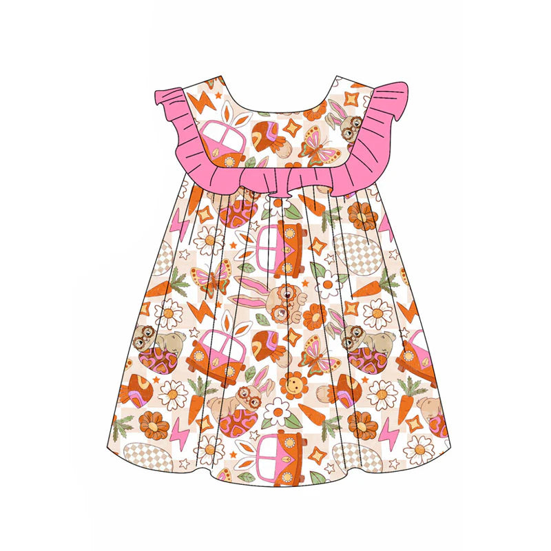 X11.14Preorder(moq 5) Baby Girls Rabbits Eggs Flowers Easter Knee Length Dresses