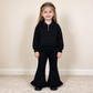 NEW RTS NO MOQ Sweater Fabric （GT1764+P1072） Baby Girls Black Long Sleeve Sweater Fabric Zip Pockets Pullovers Top pant set
