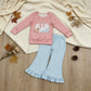 NEW RTS NO MOQ milk silk GLP3598 Baby Girls Bow Pumpkins Mouse Top Checked Ruffle Flare Pant Fall Clothes Sets