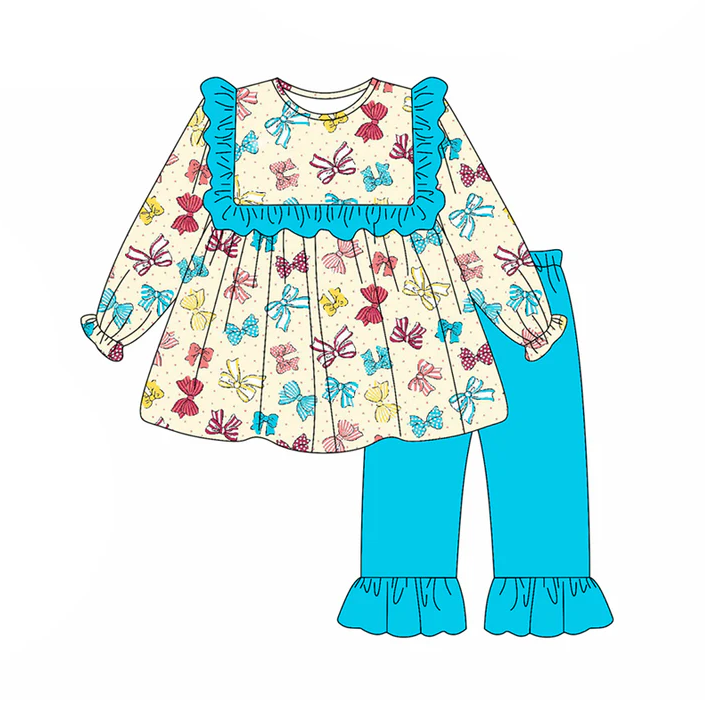 5.20 Blue Doll Collar Bowknot Long Sleeve Suit