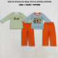 RTS NO MOQ Sibling milk silk Embroidery Pumpkin Truck Baby Boys Stripe Top Pant Fall Clothes Sets
