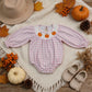NEW RTS NO MOQ milk silk LR3106 Smocked Pumpkins Baby Girls Pink Checked Fall Ruffle Rompers