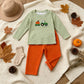 NEW RTS NO MOQ milk silk BLP1441 Embroidery Baby Boys Green Stripe Pumpkin Truck Embroidery Top Pant Fall Holiday Sets