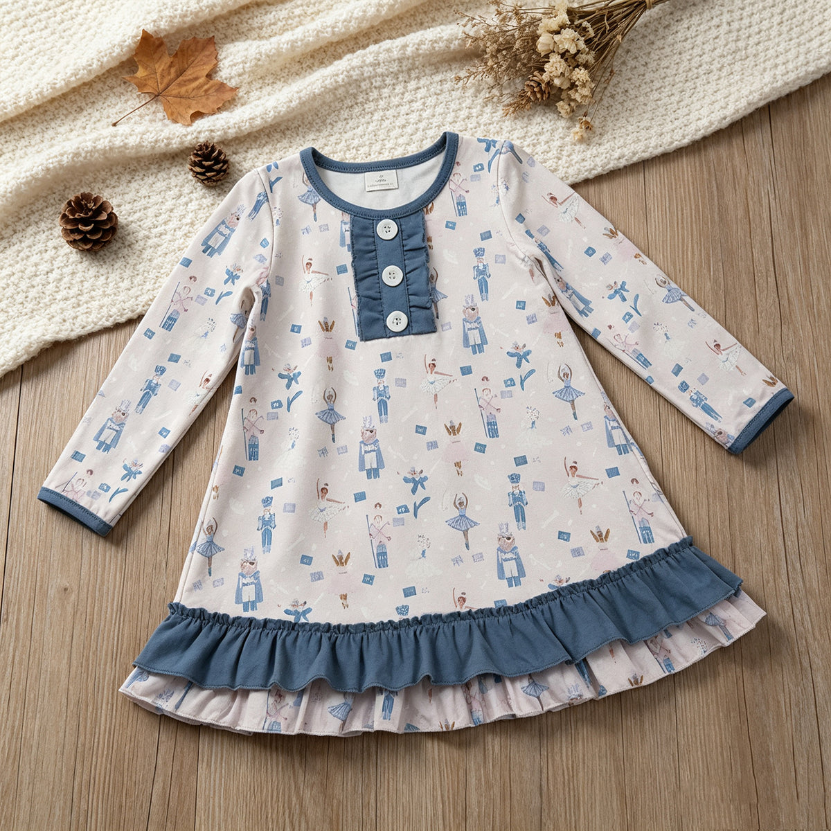 NEW RTS NO MOQ milk silk GLD0874 Baby Girls Blue Pink Soldier Dancers Button Ruffle Knee Length Dresses