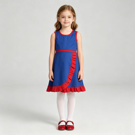 NEW RTS NO MOQ yoga fabric cotton GSD4133 Baby Girls Hot Blue Red Sleeveless Yoga Active Short Knee Length Dress