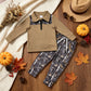 NEW RTS NO MOQ milk silk BLP1446 Baby Boys Khaki Zip Pullover Leaves Camo Pockets Jogger Clothes Sets