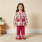NEW RTS NO MOQ milk silk GLP3461 Cute Clothes Baby Girls Christmas Print Long Sleeve Pocket Tunic Elastic Waist Ruffle Hem Pants Holiday Outfit