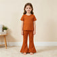 NEW RTS NO MOQ cotton GSPO2345（GT1775+P1083）Baby Girls Short Sleeve Shirts Top Flare Pant Scallop Sets