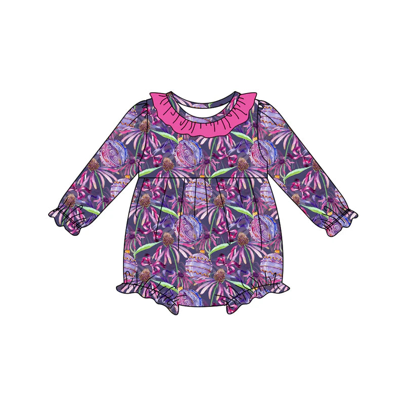 8.9Preorder(moq 5)Baby Infant Girls Hot Pink Flowers Bows Halloween Ruffle Rompers