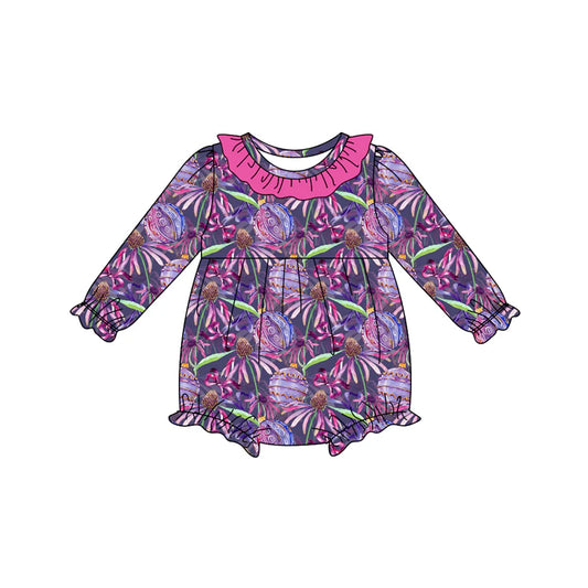 8.9Preorder(moq 5)Baby Infant Girls Hot Pink Flowers Bows Halloween Ruffle Rompers