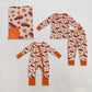 RTS NO MOQ Sibling milk silk Baby Boys Pumpkin Red Truck Print Zipper Romper Pajama Set And Minky Dot Baby Blanket
